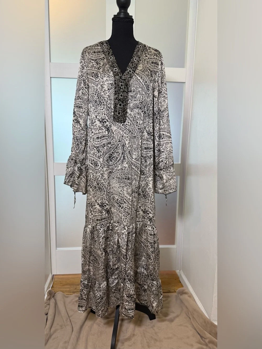 Just M, Paris, Viscose Bohemian Beaded Paisley Maxi Dress, Small.